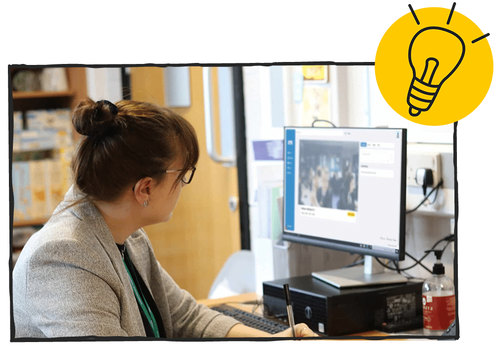 Teacher Reflecting with icon